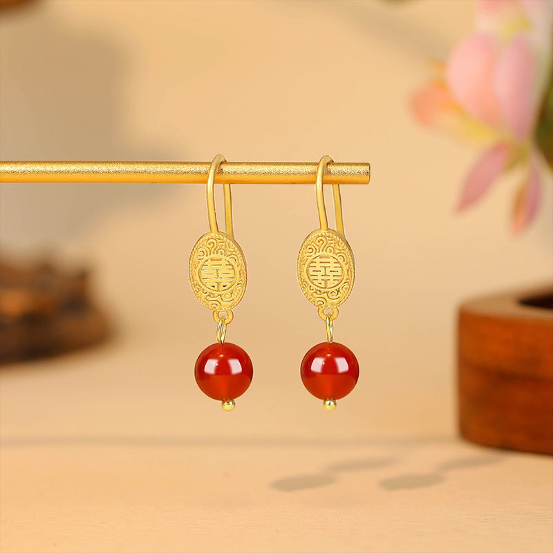 Earrings - Anting Manik Giok Merah Alami Jimat