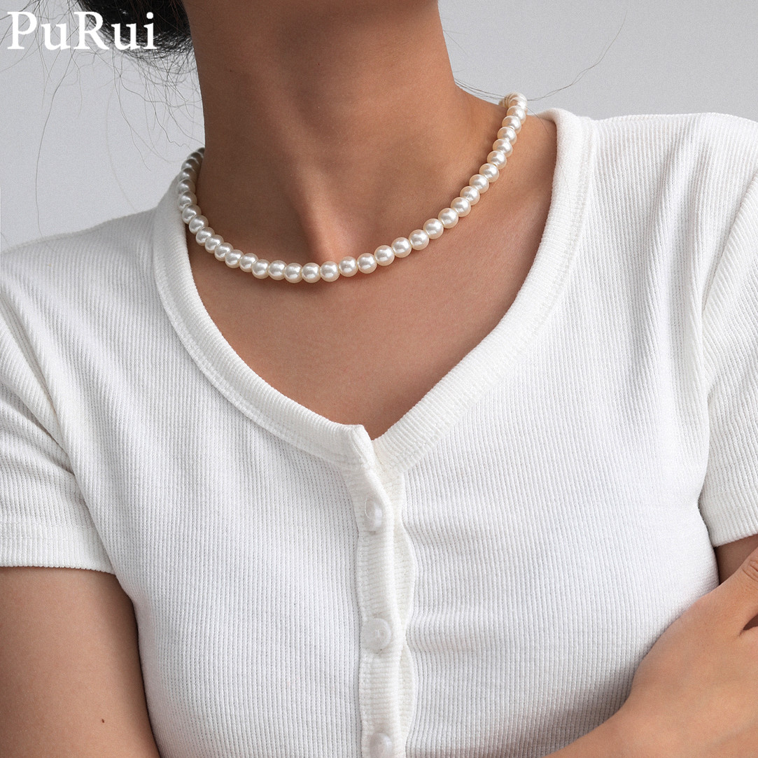 Pearl Choker Necklace Vintage - Kalung Choker mutiara imitasi wanita, minimalis