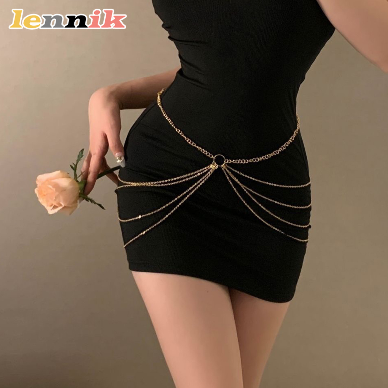 Body Jewelry - LENNIK Rantai Pinggang Multi-Lapisan Logam Rumbai,