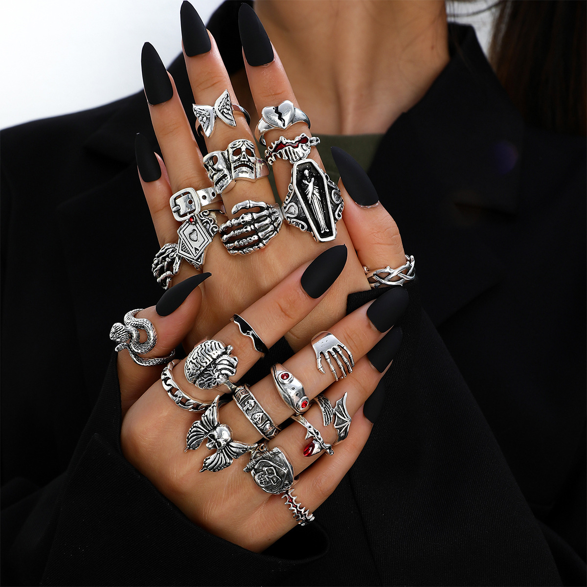 Vintage Punk Knuckle Rings Set - 23 Buah Set Cincin Jari dengan