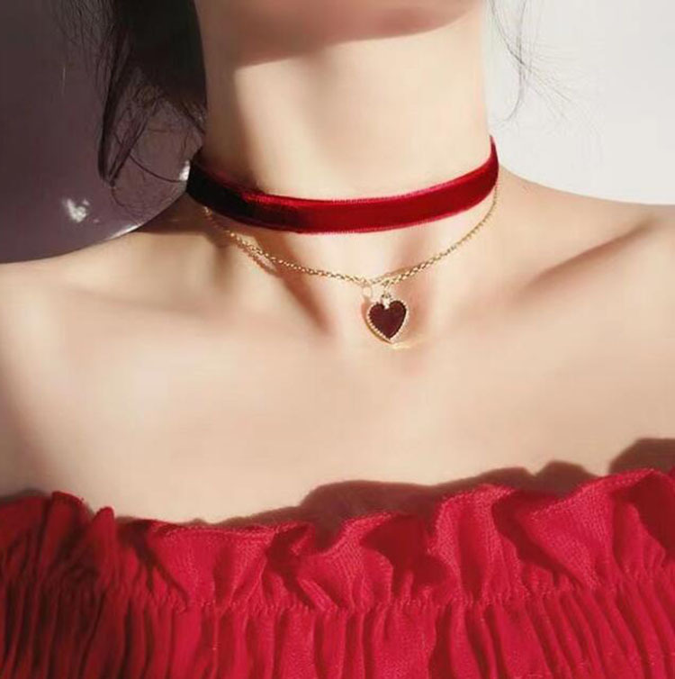 Layered Pendant Necklace Aesthetic - Kalung Choker Lapisan Ganda Romantis Liontin