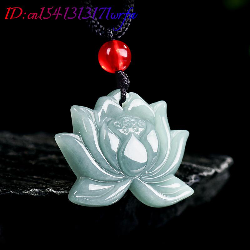 Necklaces - Myanmar Jadeite Lotus Liontin Kalung Pesona