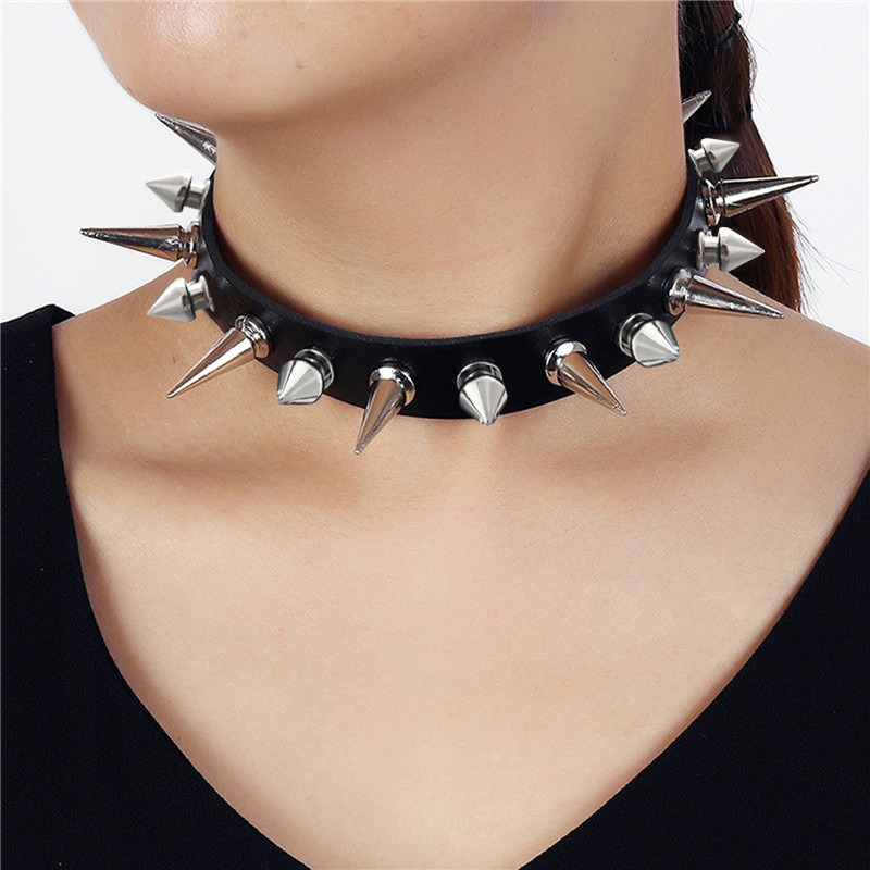 Goth Punk Spike Choker - Kalung Choker Panjang Bergaya Punk dengan