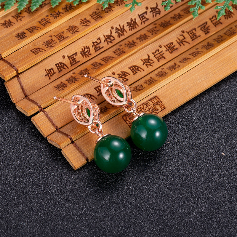 Earrings - Anting-anting manik-manik giok alami, Aksesoris Mode
