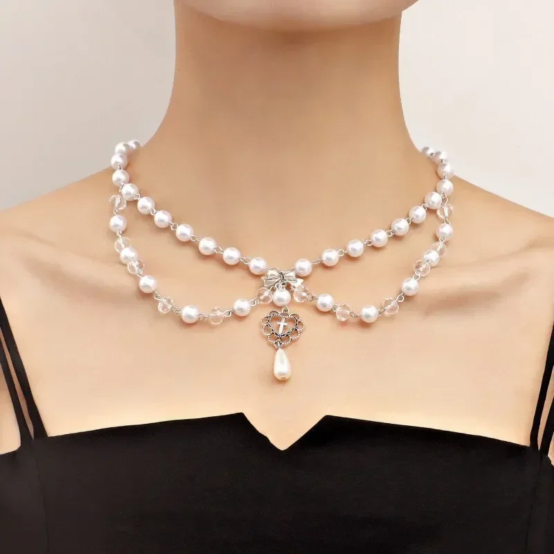 Kalung Liontin Salib Punk Sali - Pearl Choker Necklace Vintage ulasan dan harga