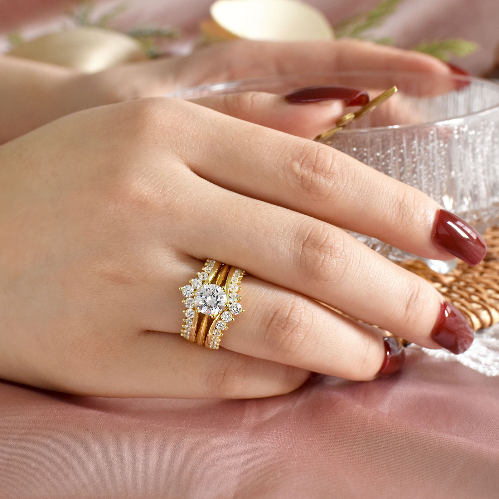 Newshe Set Cincin Pengantin Be - Moissanite Engagement Ring 1 Carat ulasan dan harga