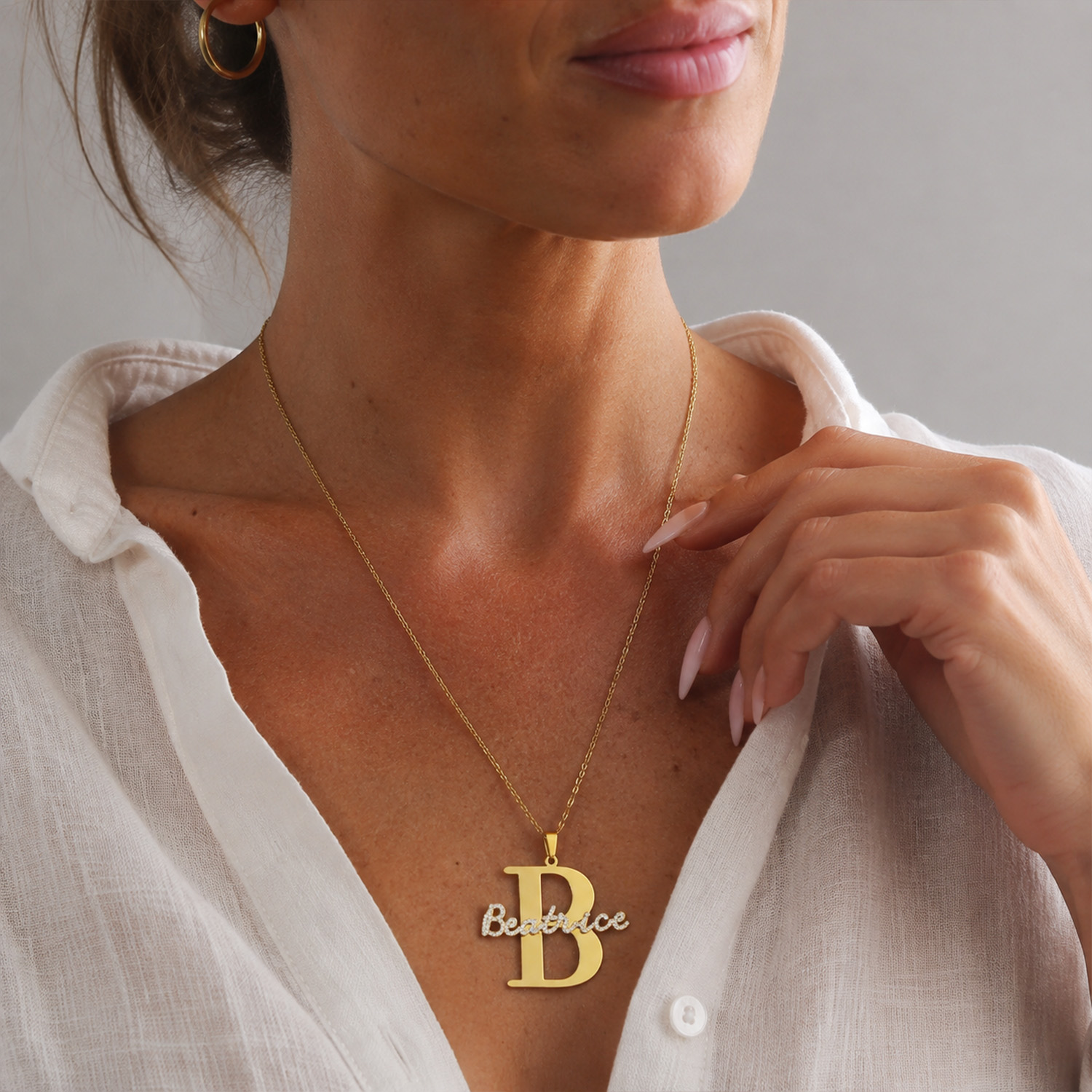 Kalung Nama Inisial Berlian Ku - Initial Letter Necklace 18K Gold ulasan dan harga