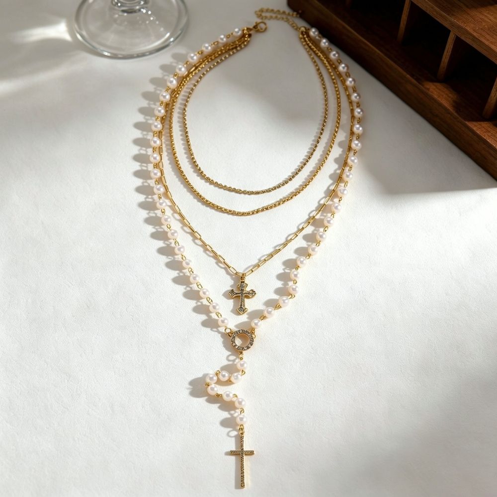 Kalung Liontin Salib Berlapis  - Layered Pendant Necklace Aesthetic ulasan dan harga