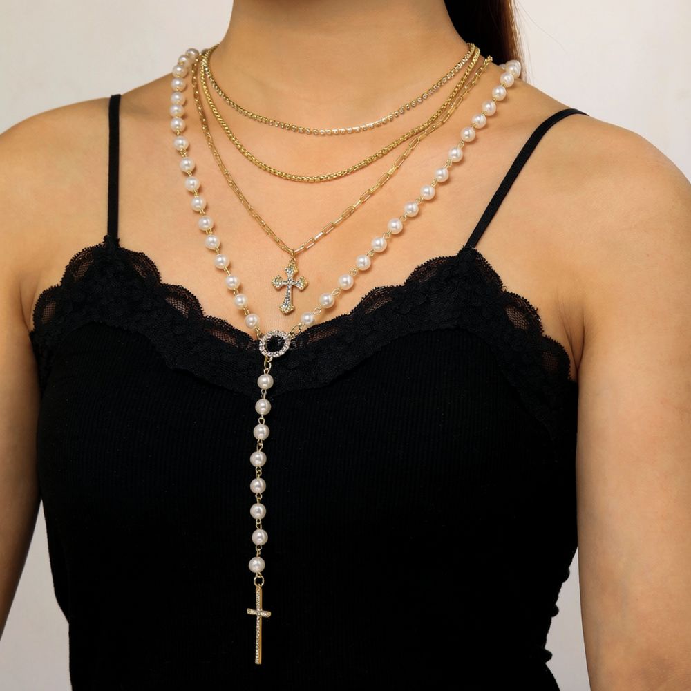 Kalung Liontin Salib Berlapis  - Layered Pendant Necklace Aesthetic ulasan dan harga