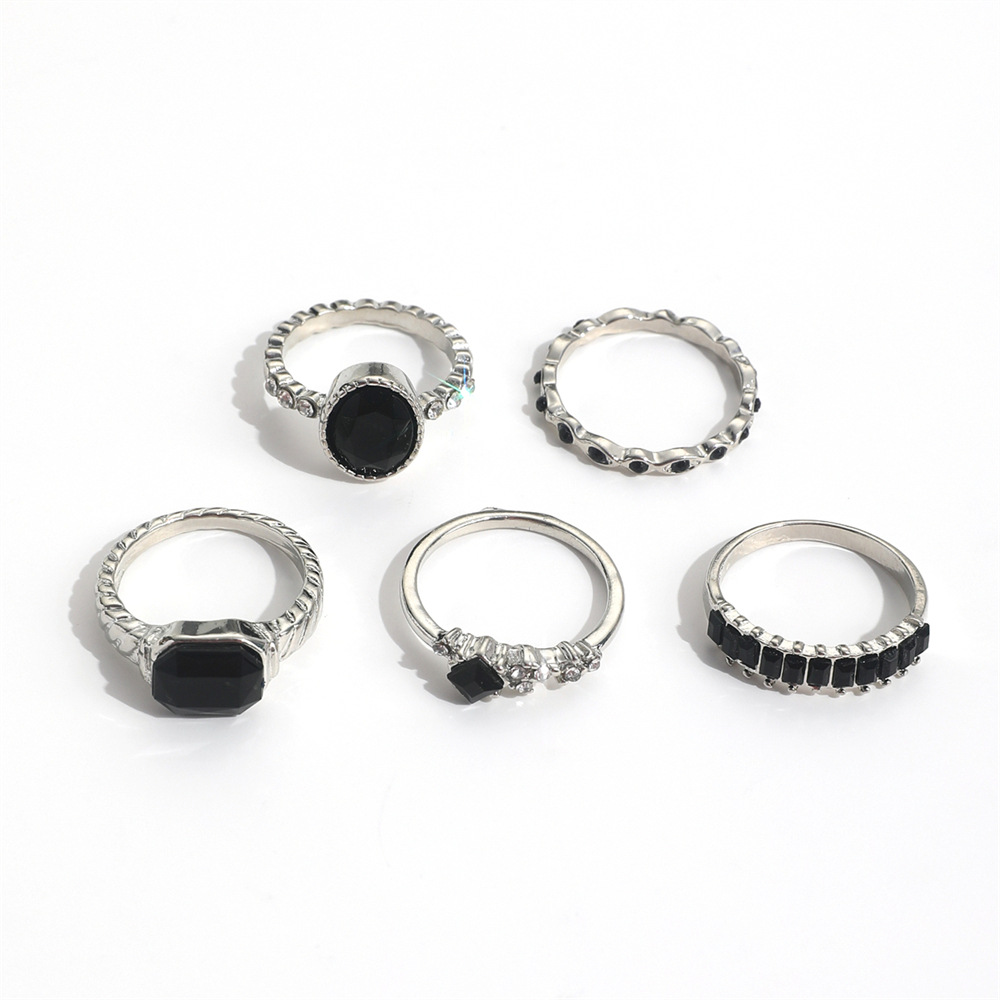 Set Cincin Batu Kristal Hitam  - Vintage Punk Knuckle Rings Set ulasan dan harga