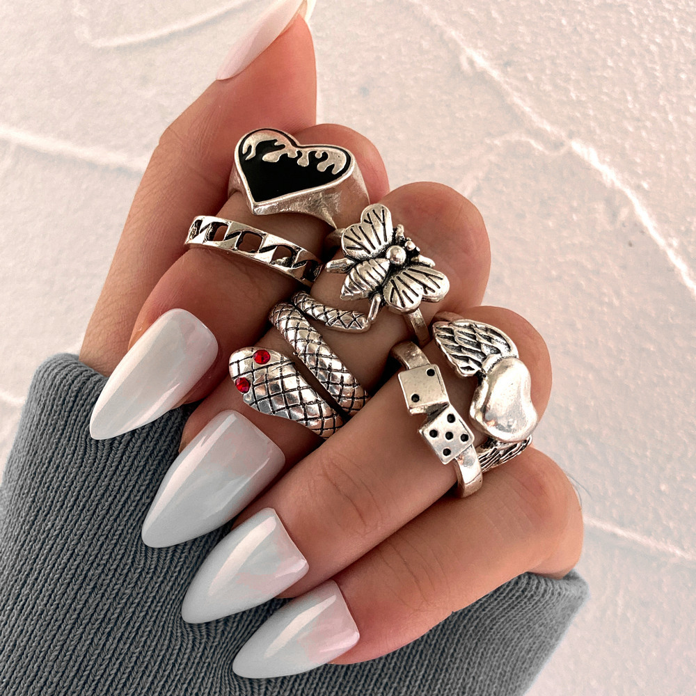 6 Buah Set Cincin Jari Tangan  - Vintage Punk Knuckle Rings Set ulasan dan harga